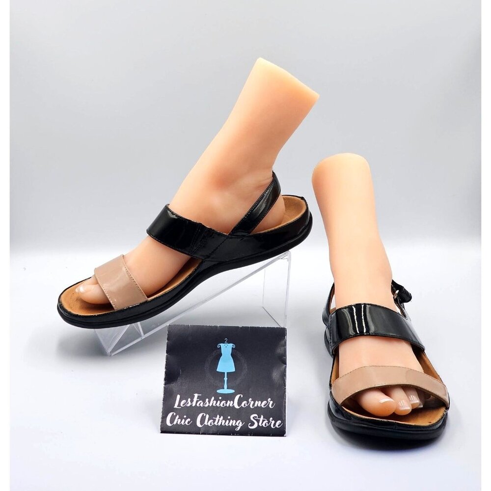 Strive OAHU Women's Black Nude Patent Leather Cushioned Sandals Sz 9.5 2426 - Picture 1 of 15